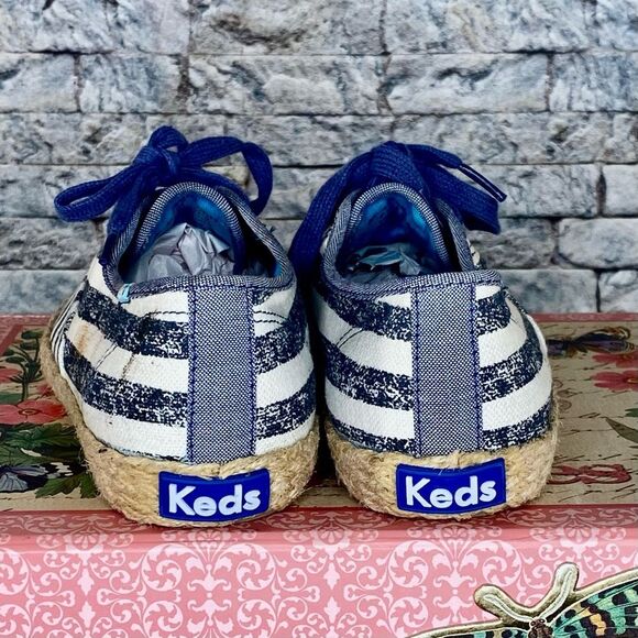 Keds Champion Washed Navy Striped Sneakers Jute Espadrille Style Soles Size 7 - Picture 4 of 9